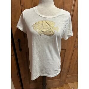Vintage J.Crew Metallic Gold Foil Fish Cotton Soft Tshirt Size L